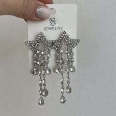 Özel Seri Zirkon Taşlı Yıldız Küpe 7cm