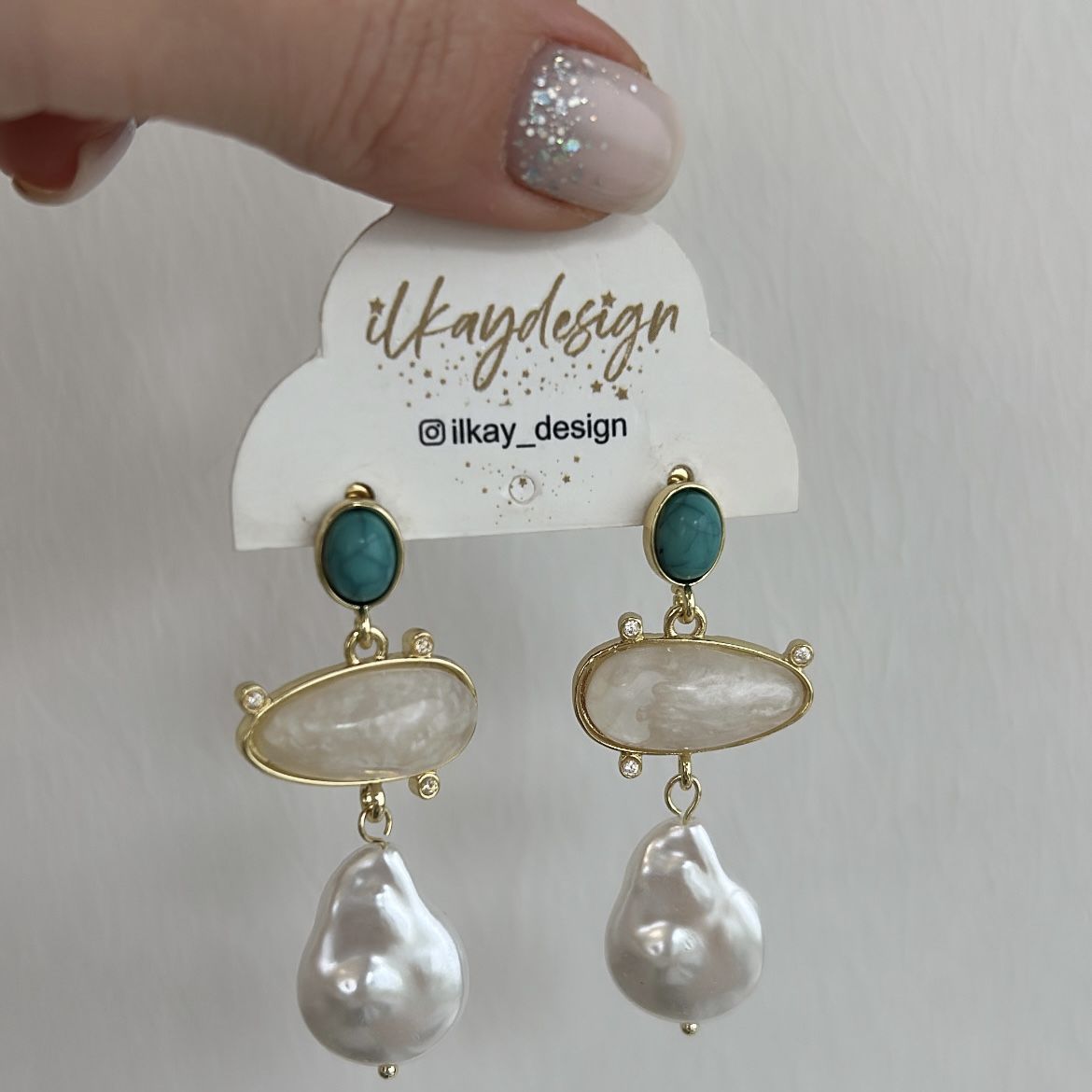 Özel Seri İncili Mavi Boncuklu Küpe