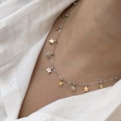 Çelik 3 renkli Yıldızlı Kolye 45cm