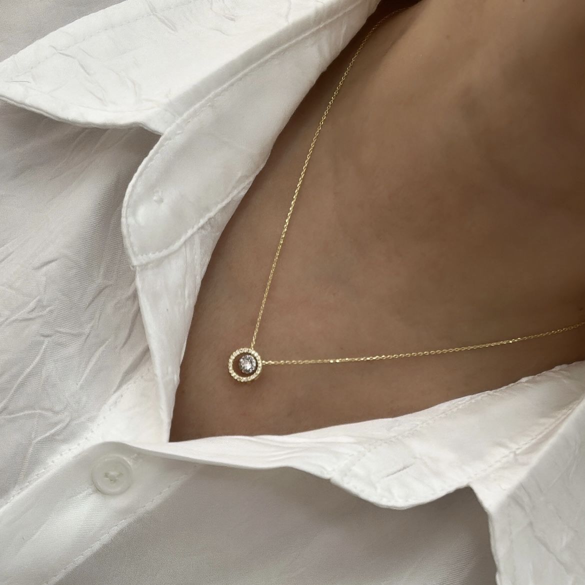 Özel Seri Zirkon Taşlı Daire  Kolye 45cm