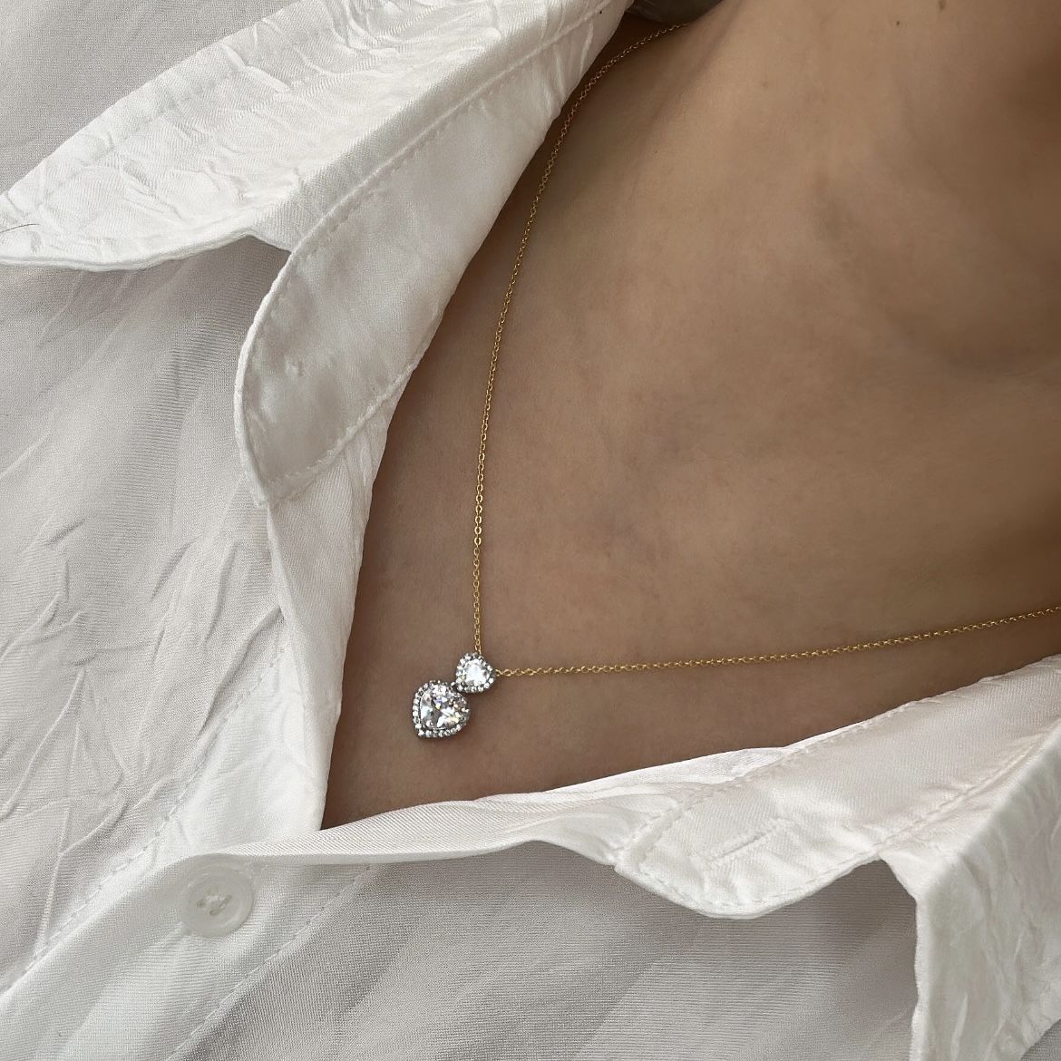 Özel Seri Kalp Taşlı Kolye 45cm