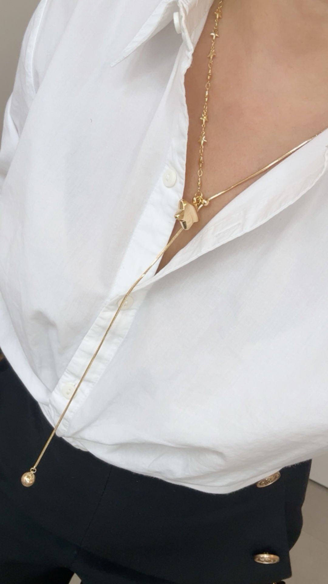 Özel Seri Asansör Detaylı Yıldız Gold Kolye 70 cm