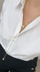 Özel Seri Asansör Detaylı Yıldız Gold Kolye 70 cm