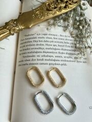 Özel Seri Zirkon Taşlı Oval Küpe 2,5cm