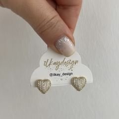 Özel Seri Zirkon Taşlı Kalp Küpe Gold