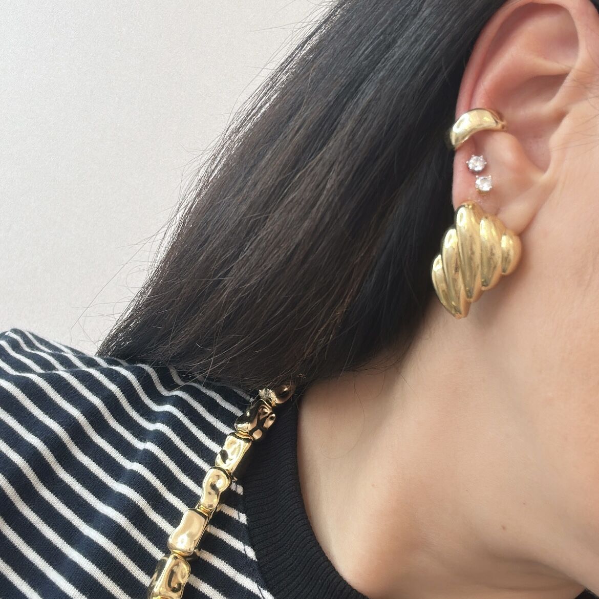 Özel Seri Kalın Halka Kıkırdak Küpe Gold