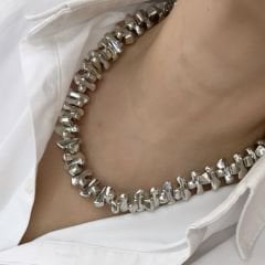 Özel Seri Gümüş Tırtıklı Plaka Kolye 45 cm