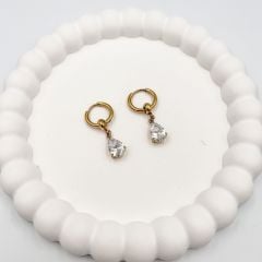 Çelik Damla Taşlı Halka Küpe