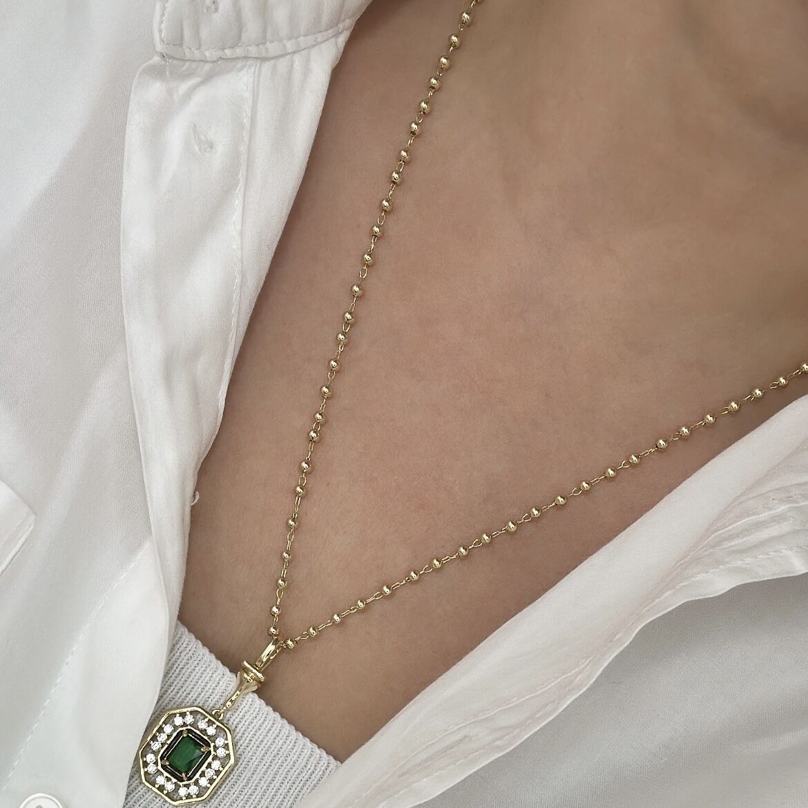 Özel Seri Yeşil Taşlı Serenay Kolye 60cm