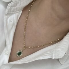 Çelik Gold Yeşil Taşlı Serenay Kolye 45cm