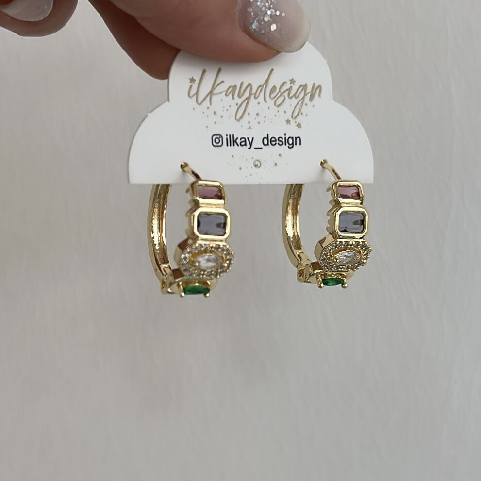 Özel Seri Renkli Baget Taşlı Halka Küpe 2cm