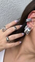 Özel Seri Zirkon Taşlı Kalın Halka Kıkırdak Küpe